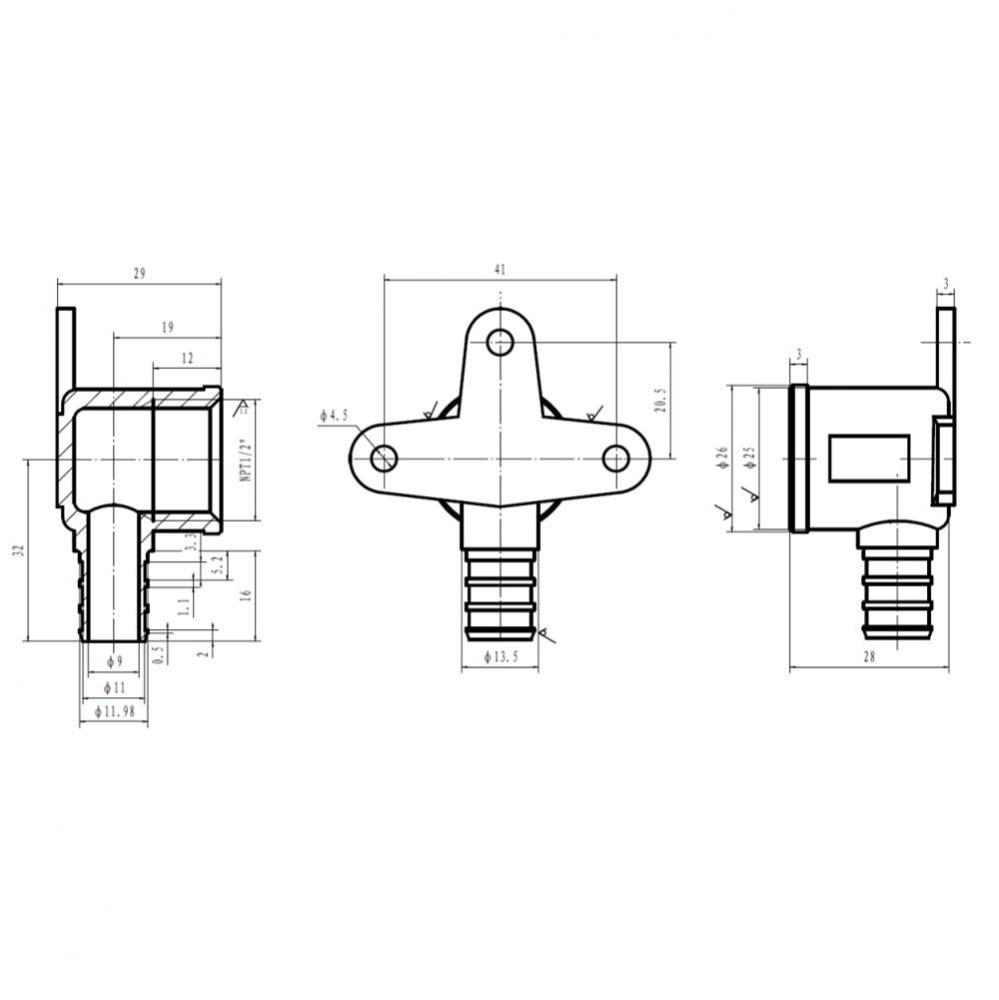 1/2'' PEX BARB X 1/2'' FPT DROP EAR ELBOW