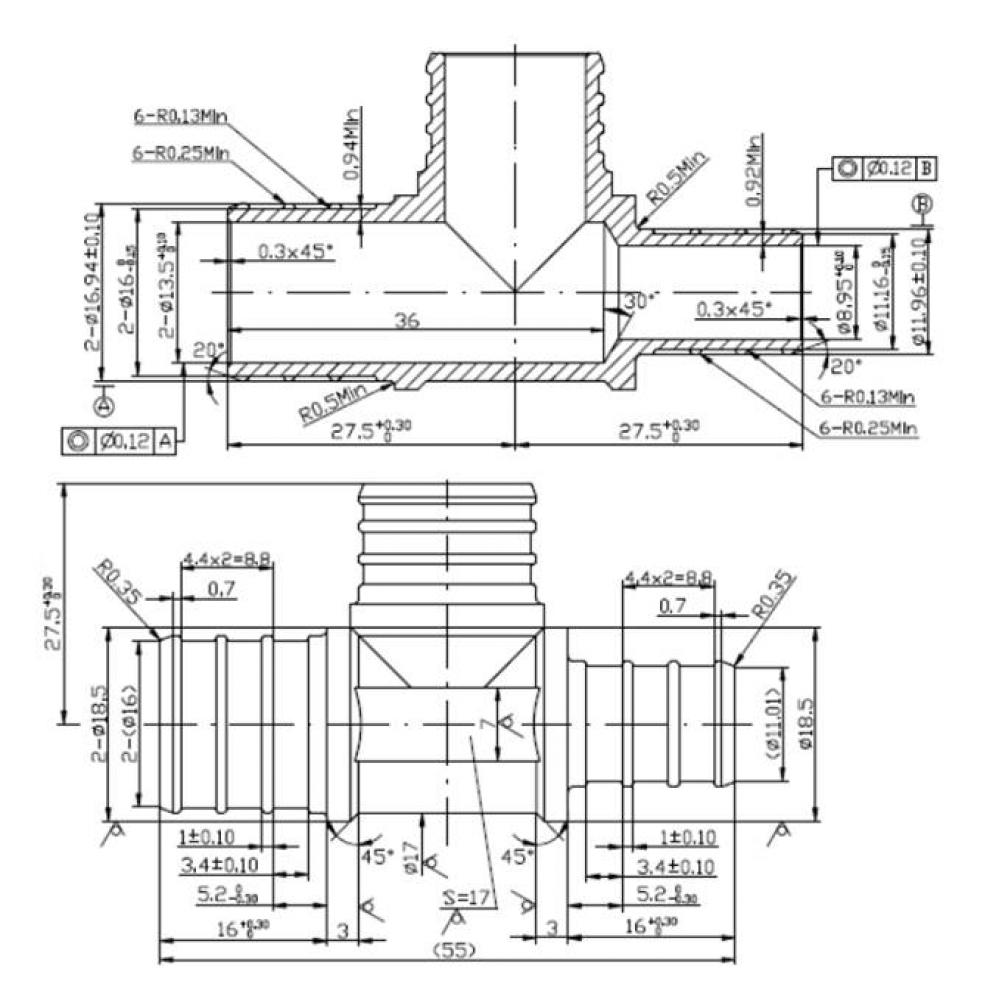 3/4'' BARB X 1/2'' BARB X 3/4'' BARB PEX REDUCING TEE