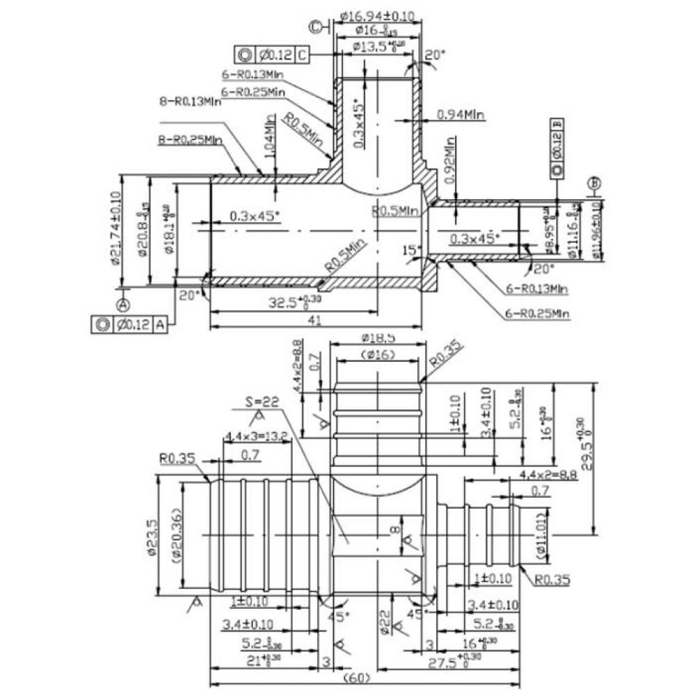 1'' BARB X 1/2'' BARB X 3/4'' BARB PEX REDUCING TEE