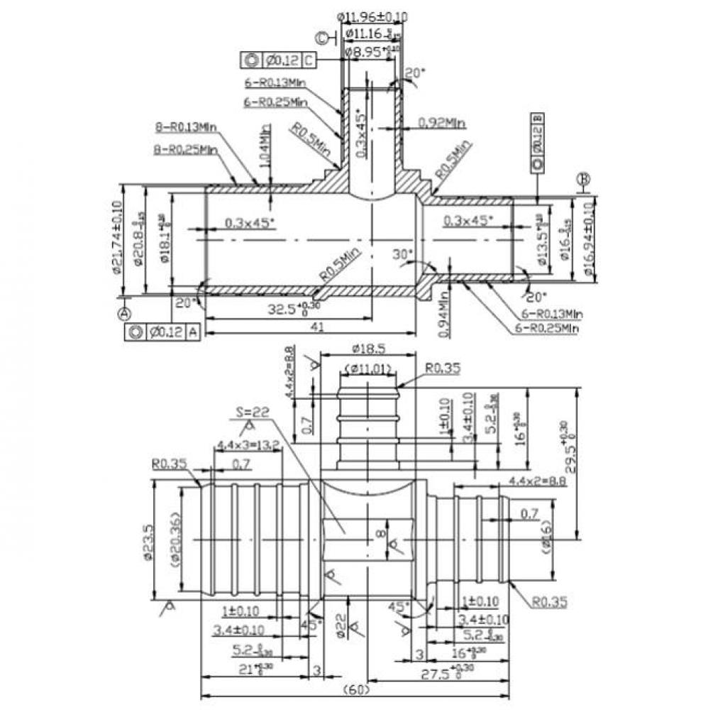 1'' BARB X 3/4'' BARB X 1/2'' BARB PEX REDUCING TEE