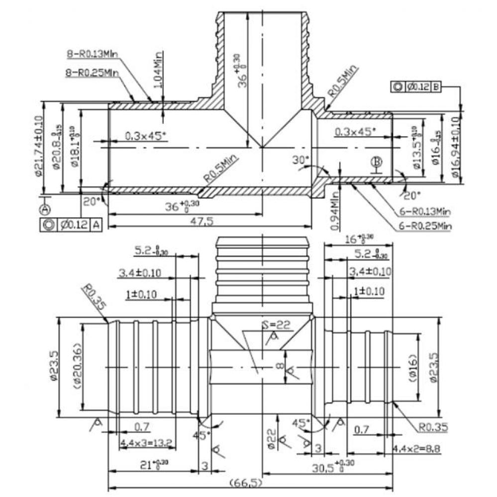 1'' BARB X 3/4'' BARB X 1'' BARB PEX REDUCING TEE