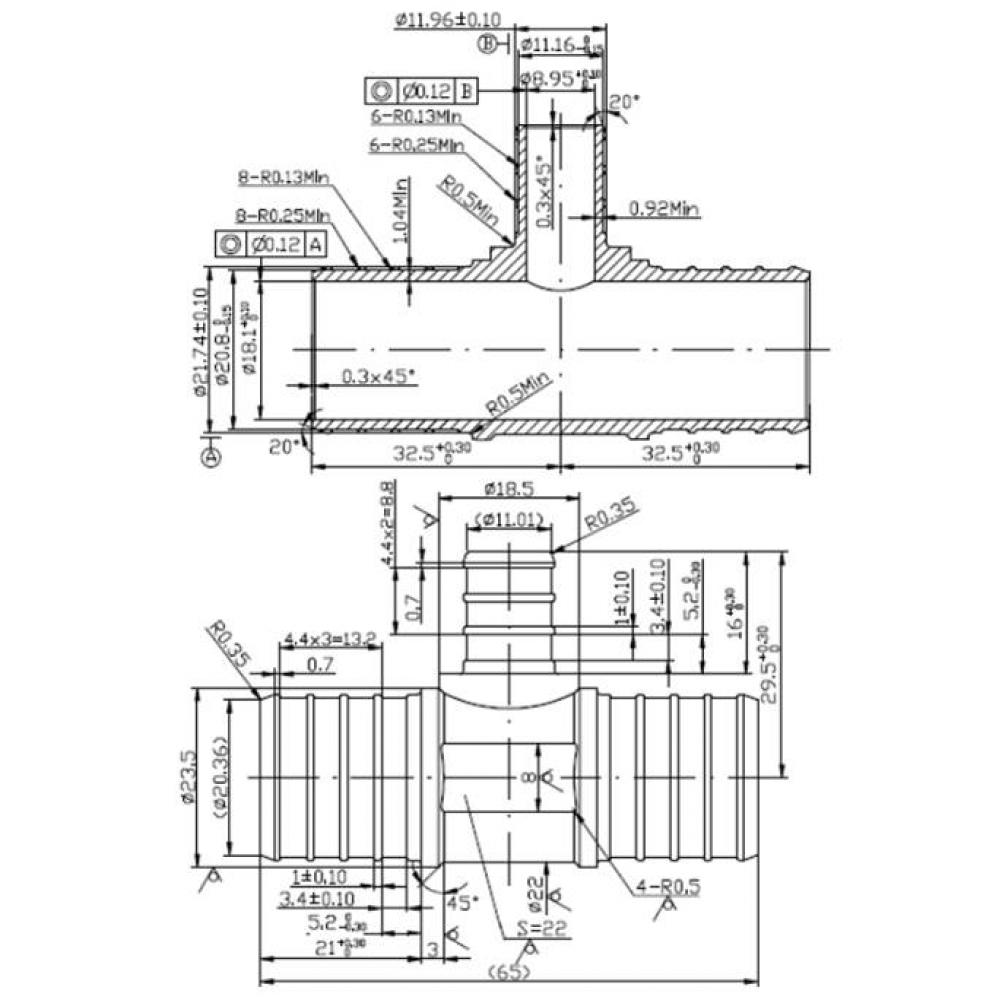 1'' BARB X 1'' BARB X 1/2'' BARB PEX REDUCING TEE