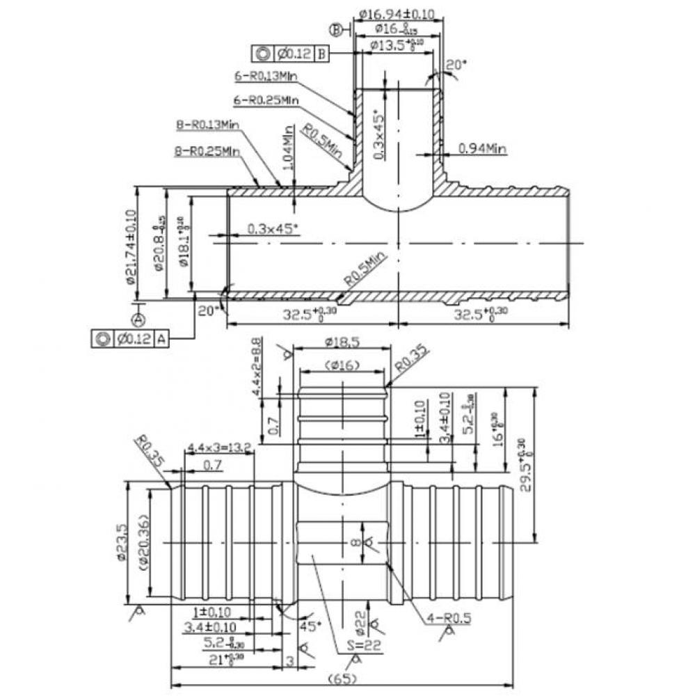 1'' BARB X 1'' BARB X 3/4'' BARB PEX REDUCING TEE