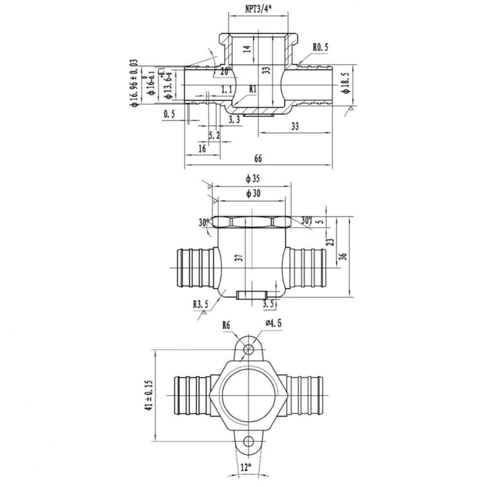 3/4'' Lead Free Pex Drop Ear Tee