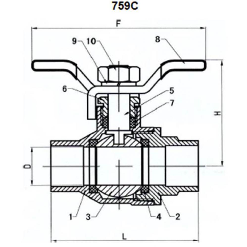 3/4'' IP BALL VALVE-F.P.-600WOG CSA AGA CGA T-HANDLE NOT FOR POTABLE WATER USE IN CA,VT