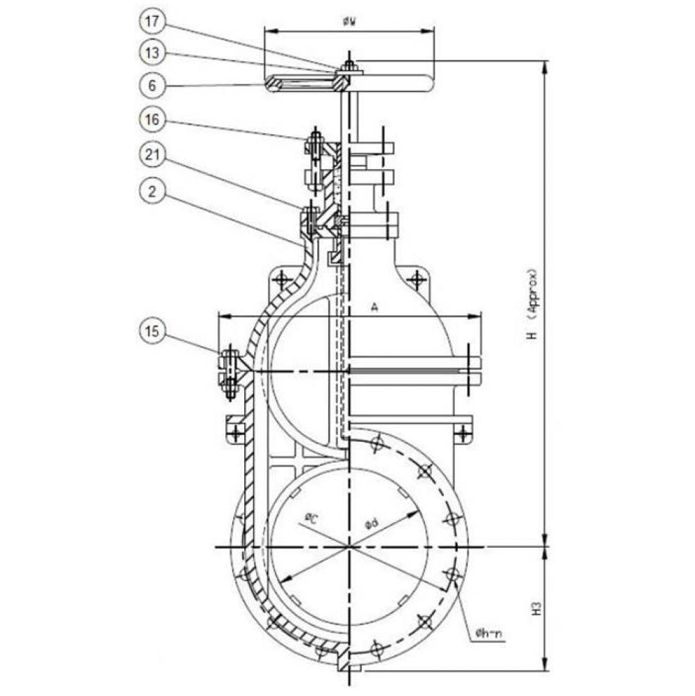 18'' Flanged Ci G/V Ibbm - Nrs 125Swp 200Wog Mss-Sp-70 Bituminous Coated W/3 Bossings