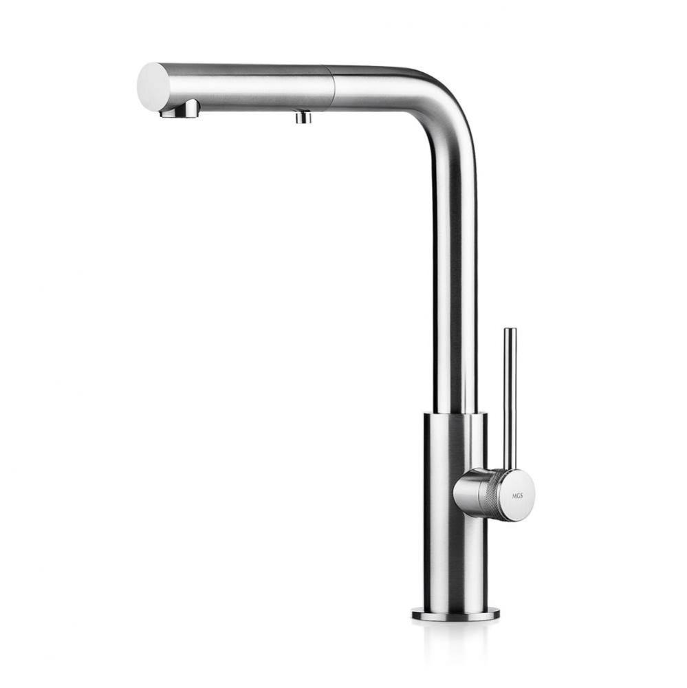 Single lever mixer with dual spray outlet - Matte Knurled handle