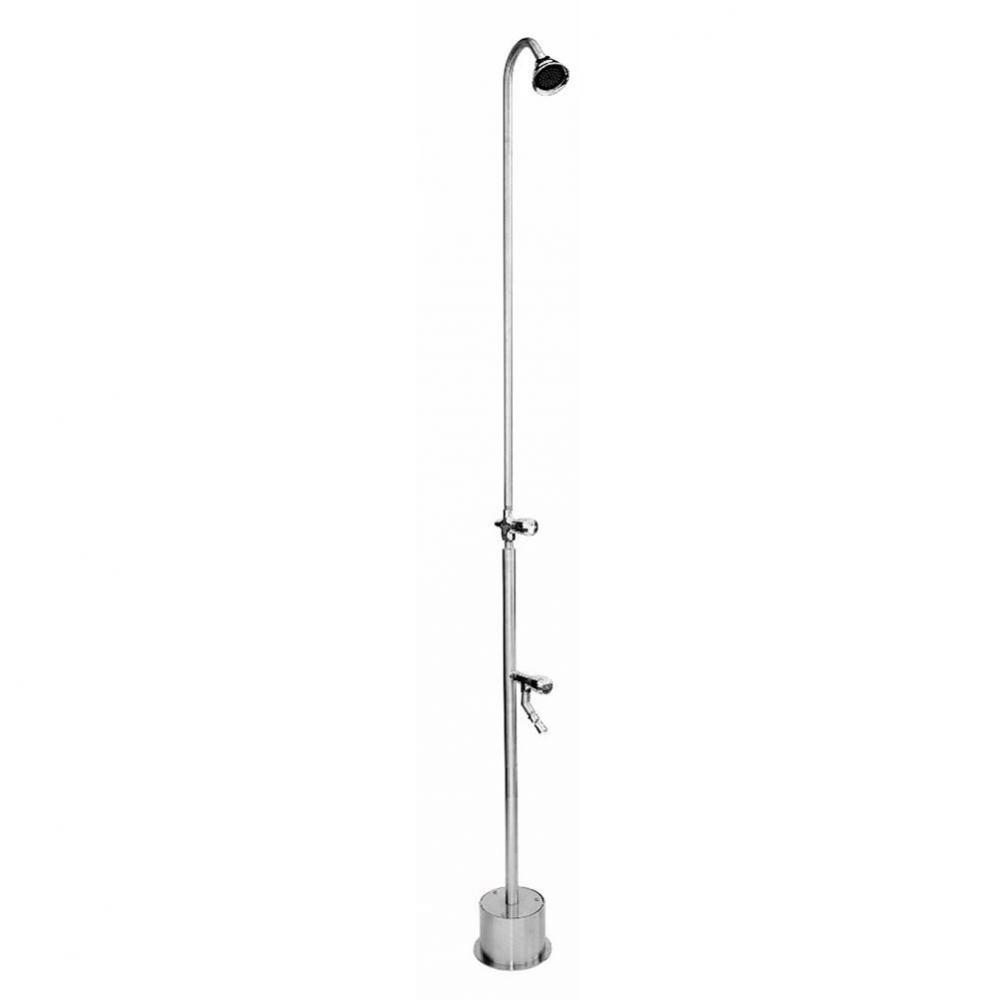 Free Standing Single Supply Shower - ADA Metered Valve, 3'' Shower Head, Foot Shower