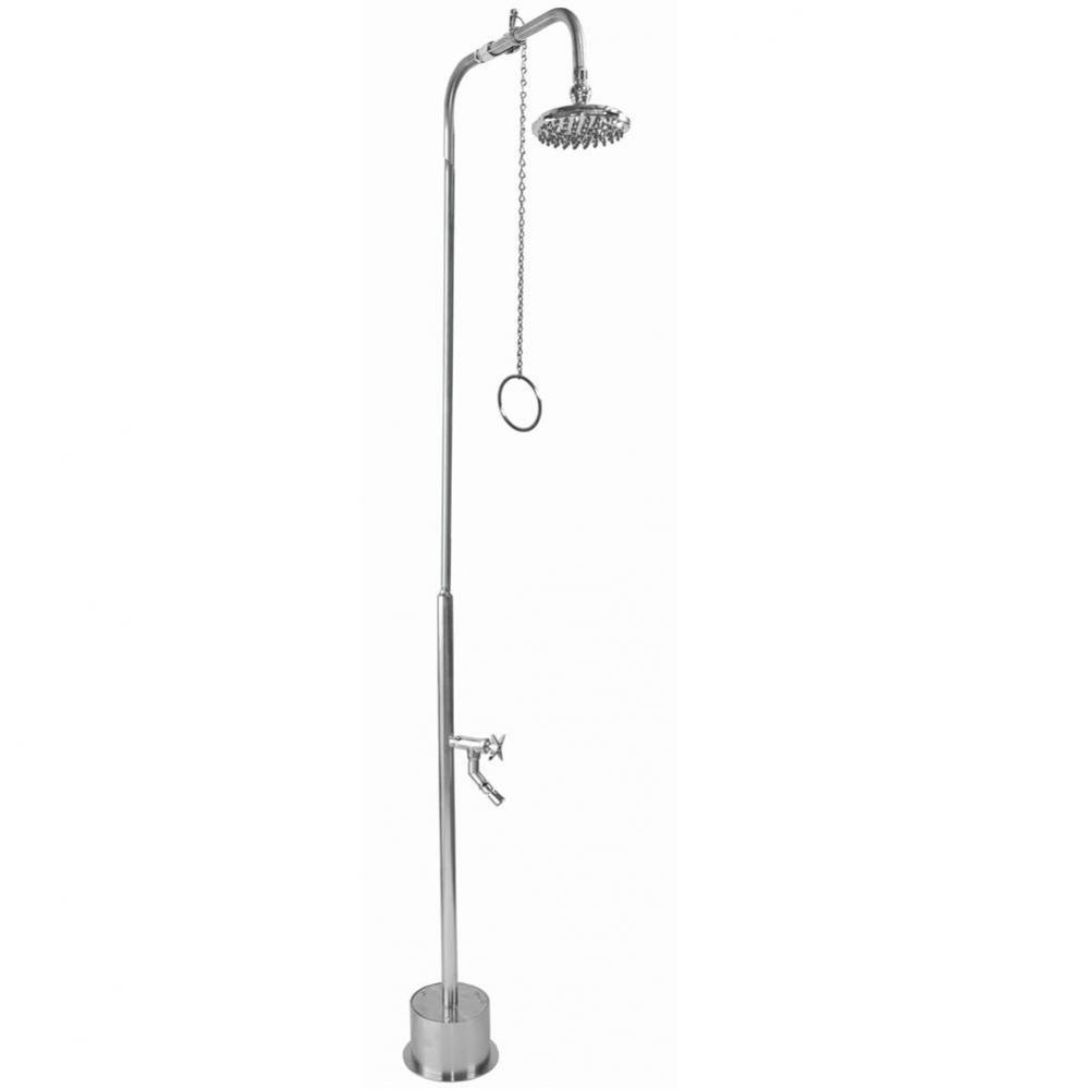 Free Standing Single Supply Shower - Pull Chain Valve, 8'' Shower Head, Cross Handle Foo