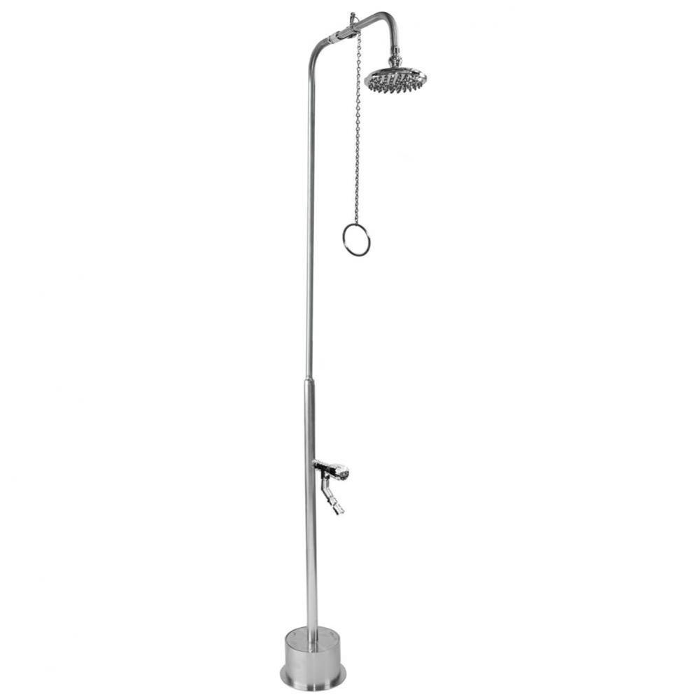 Free Standing Single Supply Shower - Pull Chain Valve, 8'' Shower Head, ADA Metered Foot