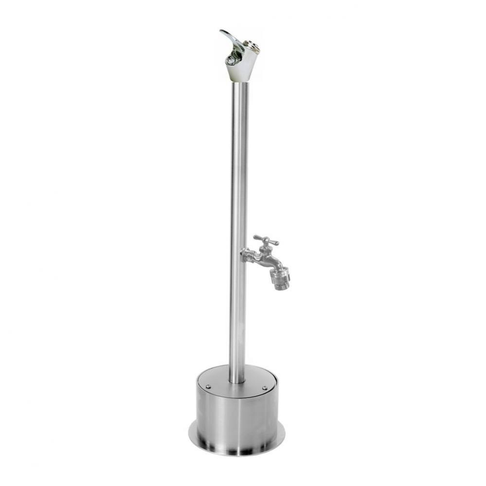 Free Standing Single Supply Push Button Drinking Fountain, Hose Bibb