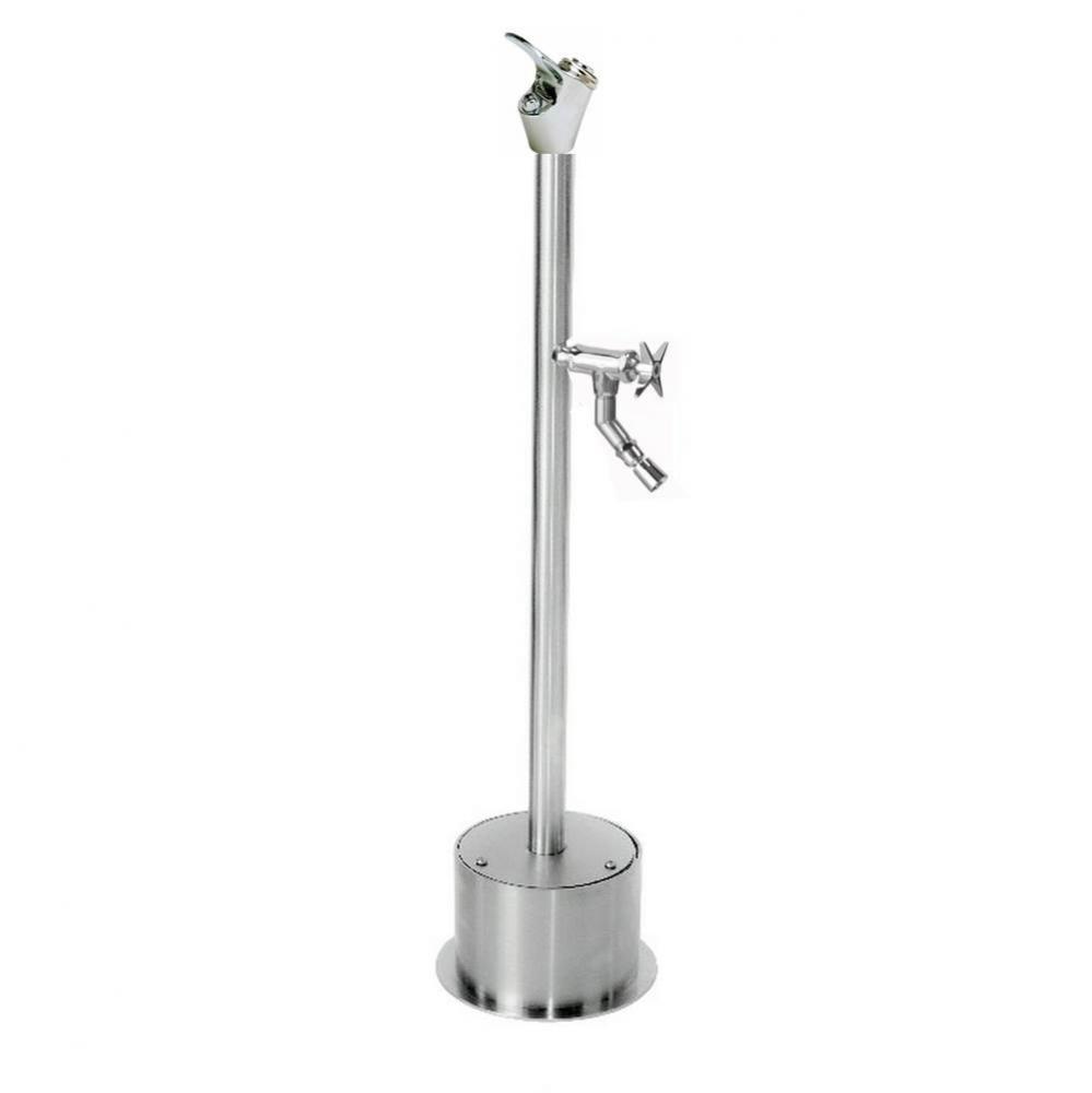 Free Standing Single Supply Push Button Drinking Fountain, Cross Handle Foot Shower