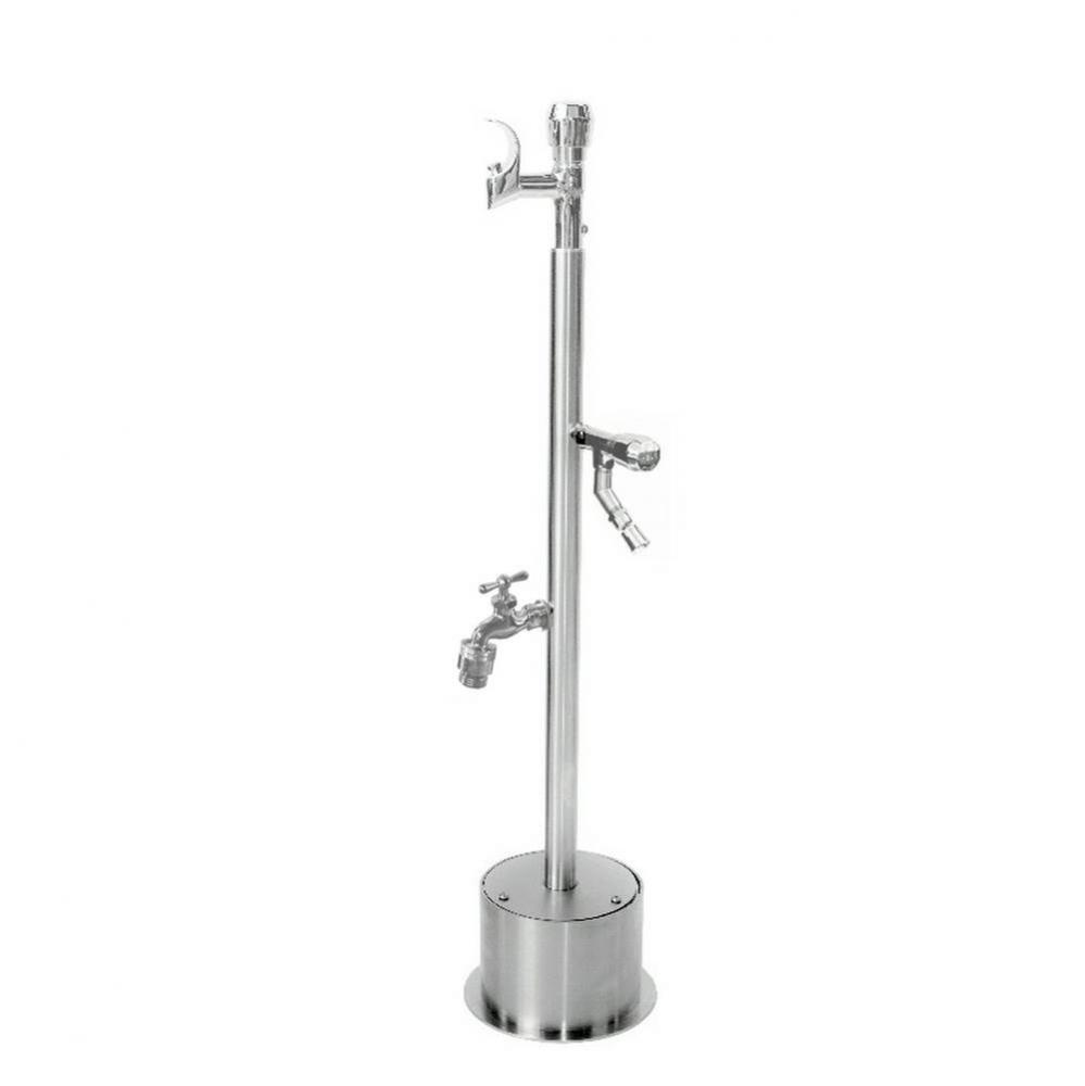 Free Standing Single Supply ADA Metered Drinking Fountain and Foot Shower, Hose Bibb