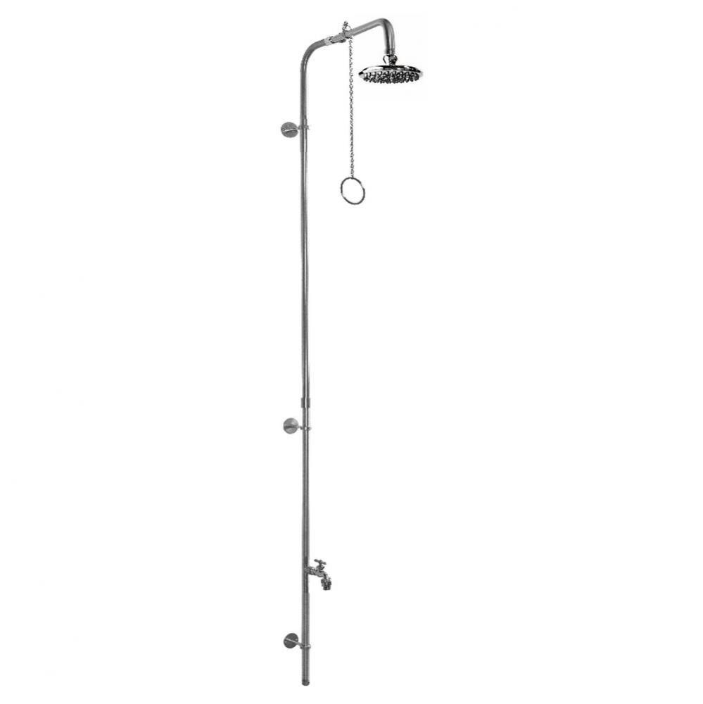 Wall Mount Single Supply Shower - Pull Chain Valve, 8'' Shower Head, Hose Bibb