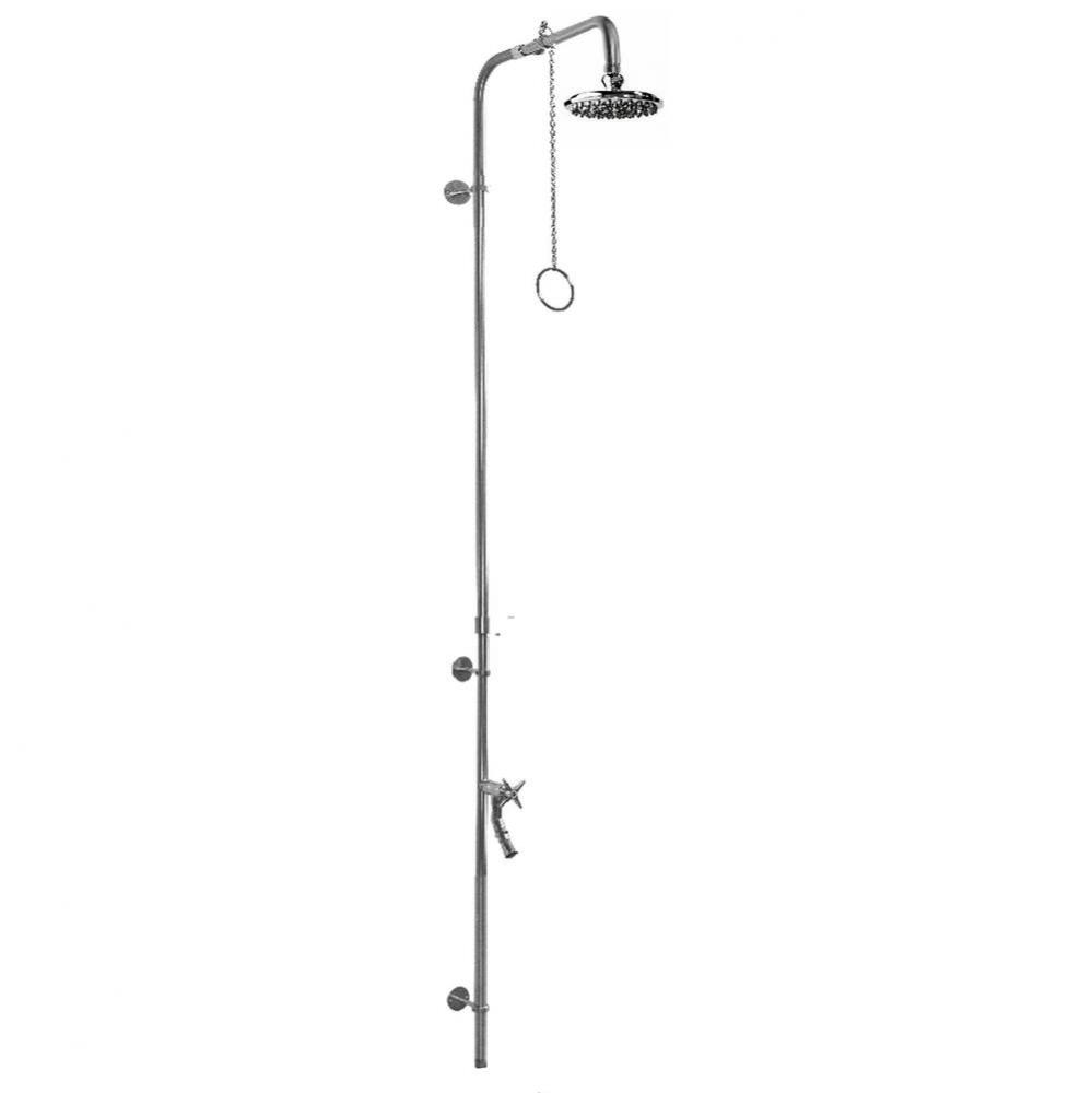Wall Mount Single Supply Shower - Pull Chain Valve, 8'' Shower Head, ADA Metered Foot Sh
