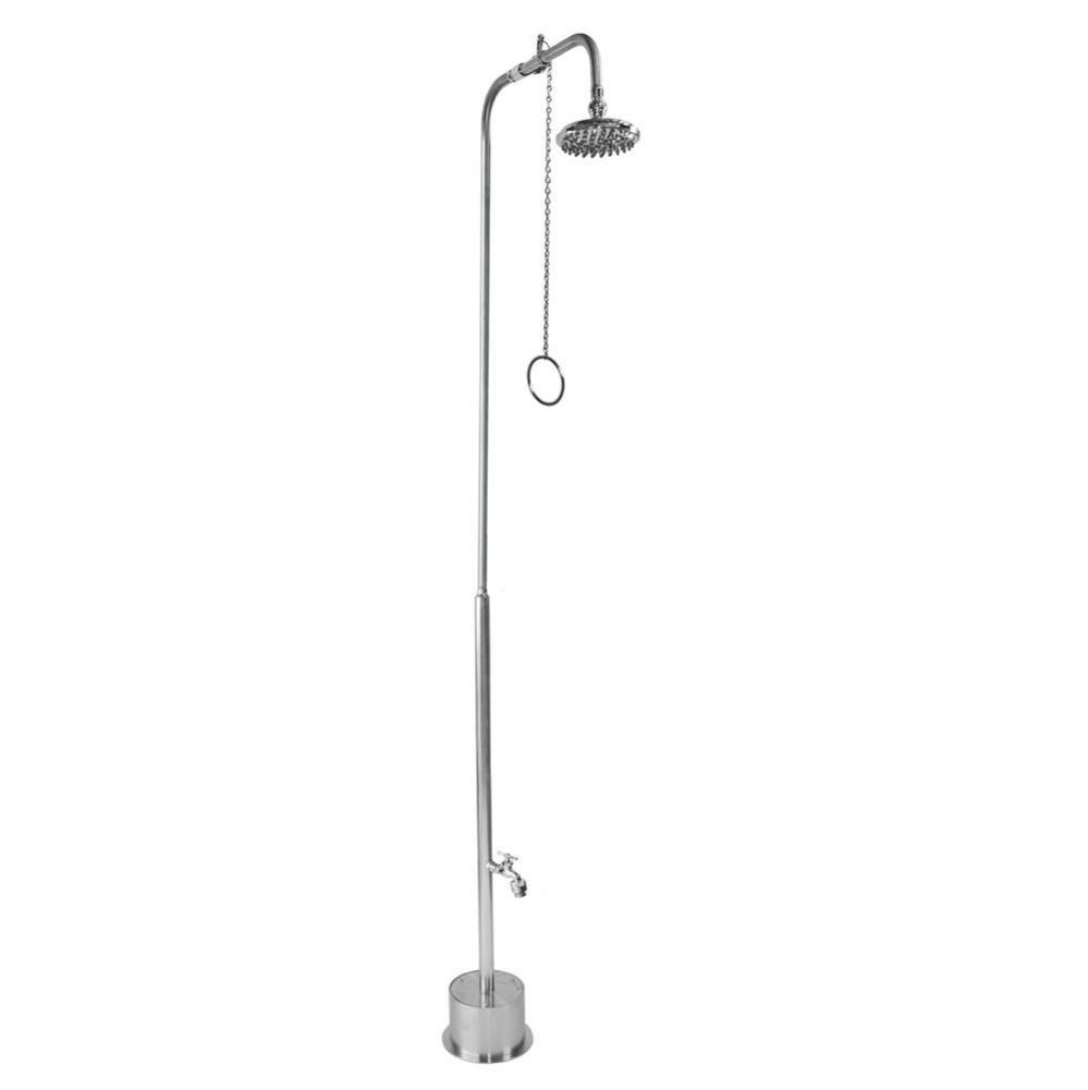Free Standing Single Supply Shower - Pull Chain Valve, 8'' Shower Head, Hose Bibb