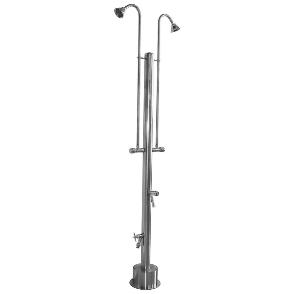 Free Standing Single Supply Shower - ADA Metered Valve, Two 3'' Shower Heads, Foot Showe