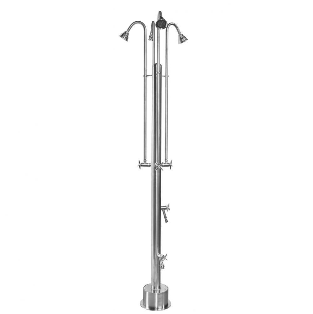 Free Standing Single Supply Shower - Cross Handle Valves, Four 3'' Shower Heads, Foot Sh