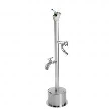 Outdoor Shower FSFSDFHB-CHV-PB - Free Standing Single Supply Push Button Drinking Fountain, Cross Handle Foot Shower, Hose Bibb