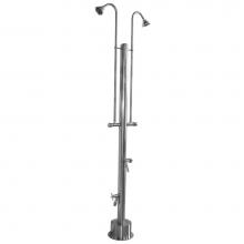 Outdoor Shower PS-3200-2X-ADA - Free Standing Single Supply Shower - ADA Metered Valve, Two 3'' Shower Heads, Foot Showe