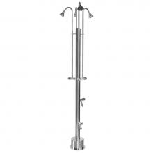 Outdoor Shower PS-3400-4X-ADA - Free Standing Single Supply Shower - ADA Metered Valves, Four 3'' Shower Heads, Foot Sho