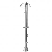 Outdoor Shower PS-3400-4X-CHV - Free Standing Single Supply Shower - Cross Handle Valves, Four 3'' Shower Heads, Foot Sh