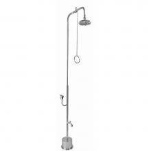 Outdoor Shower PSDF-1500-PCV-PB - Free Standing Single Supply Shower - Pull Chain Valve, 8'' Shower Head, Hose Bibb, Push