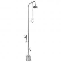 Outdoor Shower PSDF-1500-PCV-ADA - Free Standing Single Supply Shower - Pull Chain Valve, 8'' Shower Head, Hose Bibb, ADA M