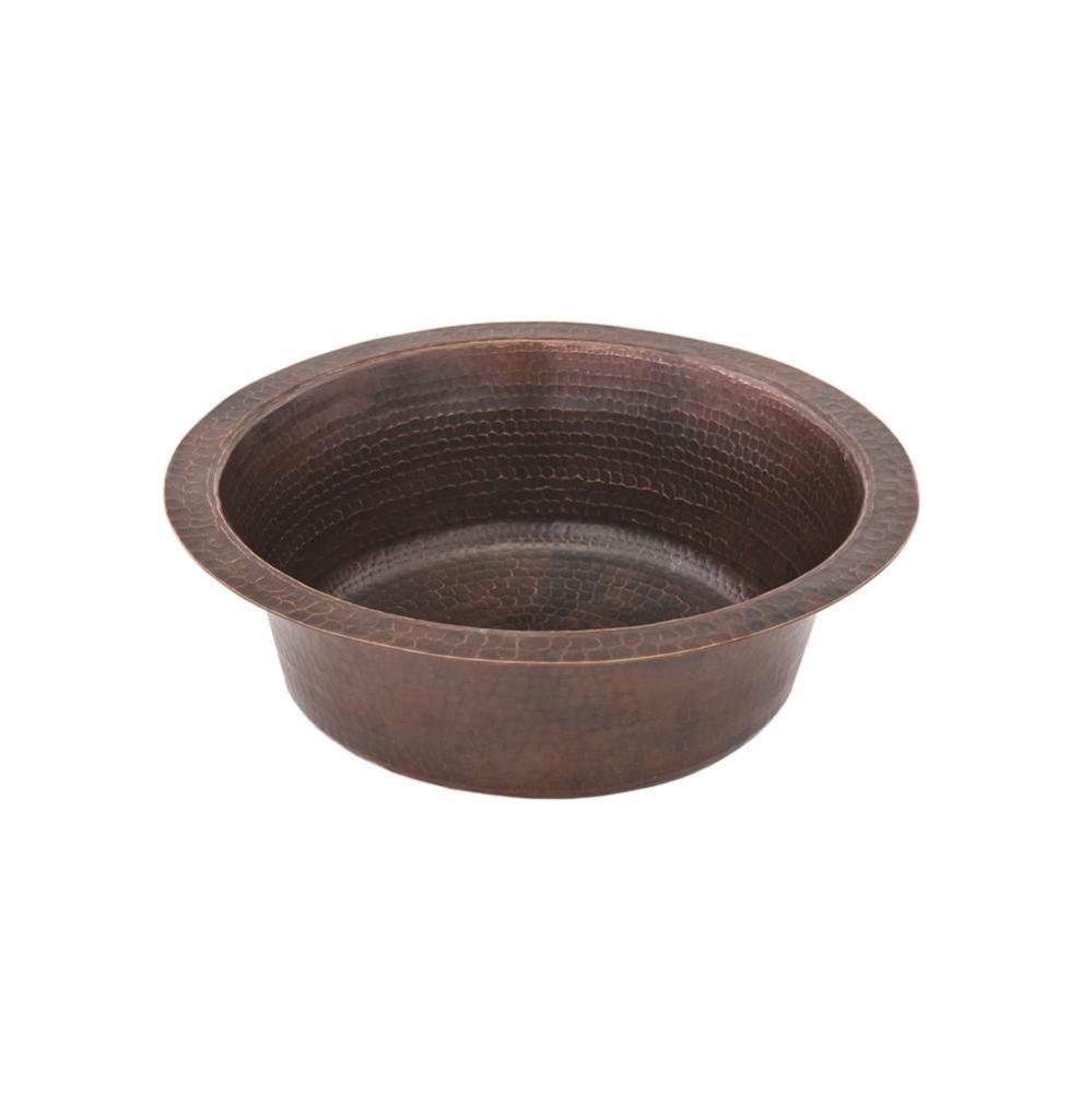 14'' Round Hammered Copper Bar Sink w/ 2'' Drain Size