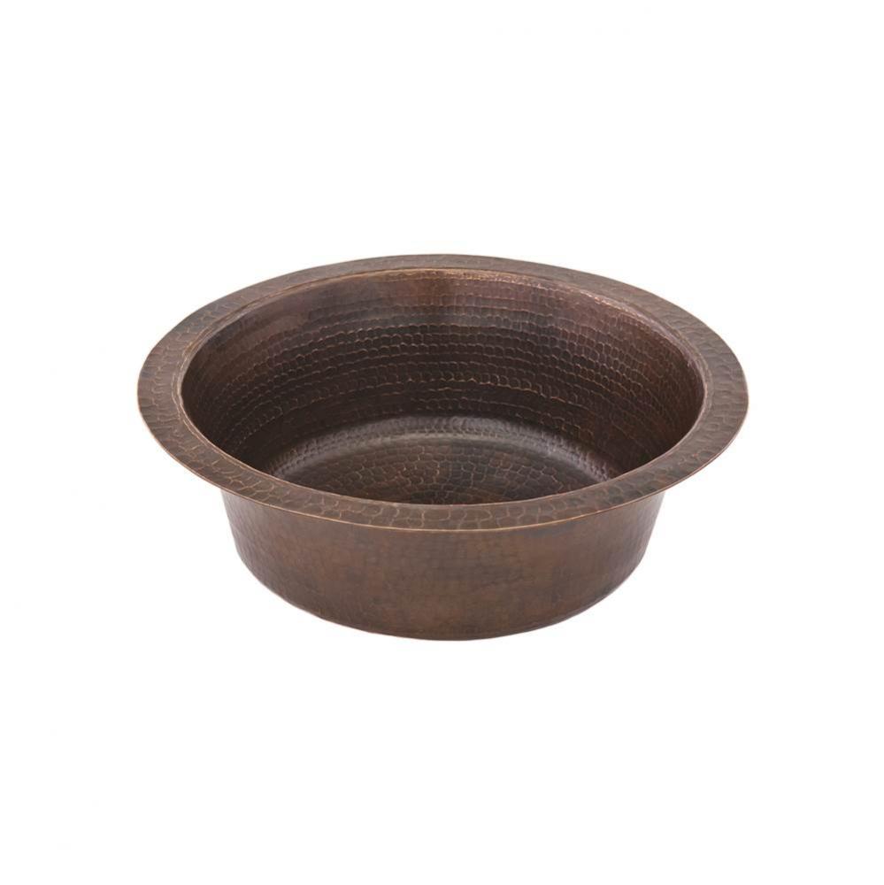 14'' Round Hammered Copper Prep Sink w/ 3.5'' Drain Size