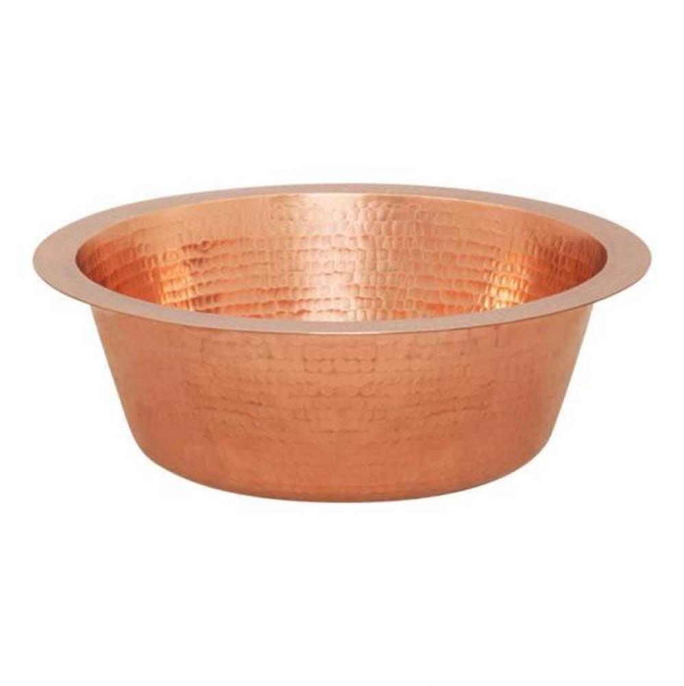 14'' Round Hammered Copper Bar Sink With 2'' Drain Opening In Polished Copper