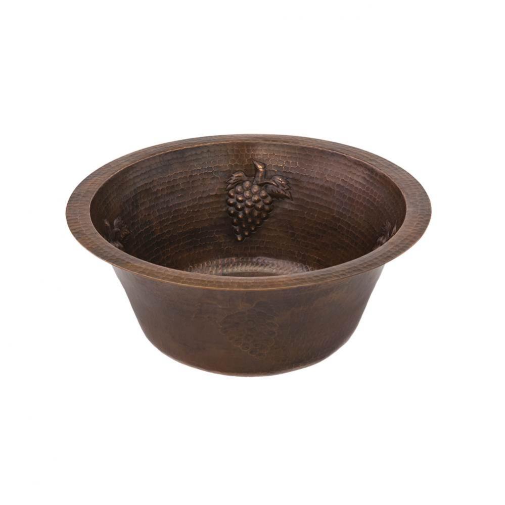 16'' Round Copper Bar Sink w/ Grapes and 2'' Drain Size