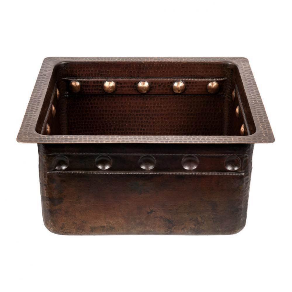 16'' Gourmet Rectangular Hammered Copper Bar/Prep Sink w/ Barrel Strap Design