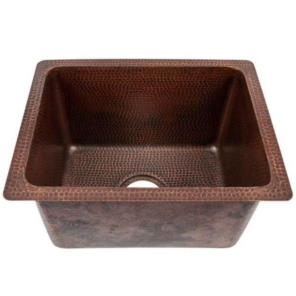 17'' Rectangle Hammered Copper Bar Prep Laundry Utility Sink With 3.5'' Drain
