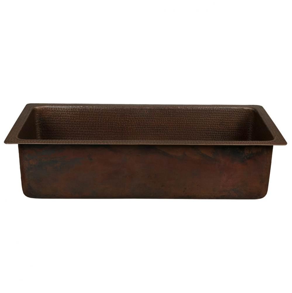 28'' Rectangle Hammered Copper Bar/Prep Sink with 3.5'' Drain Opening