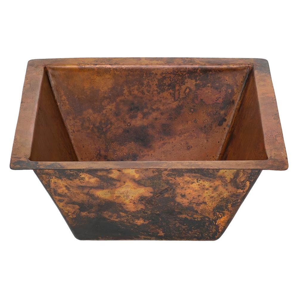 15'' Square Smooth Fired Copper Bar/Prep Sink w/ 2'' Drain Opening
