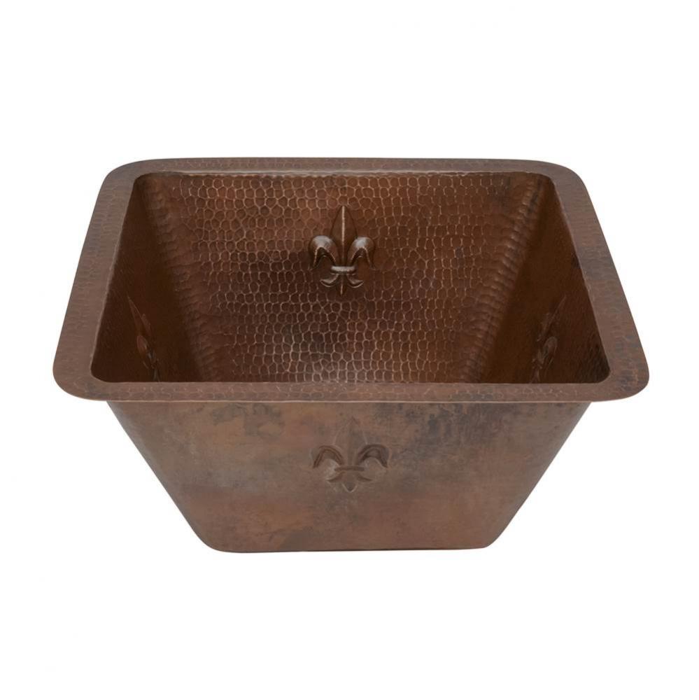 15'' Square Fleur De Lis Copper Bar/Prep Sink w/ 2'' Drain Size