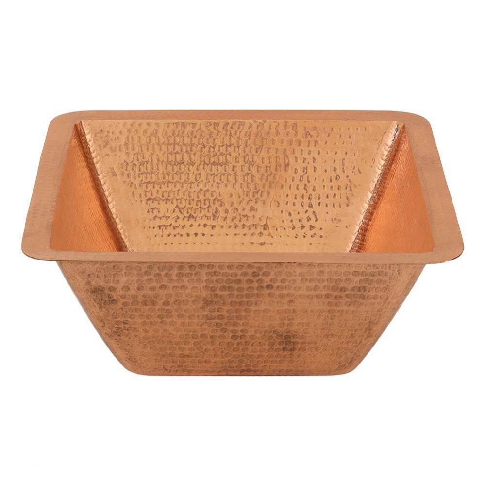 15'' Square Hammered Copper Bar/Prep Sink w/ 2'' Drain Opening in Polished Cop