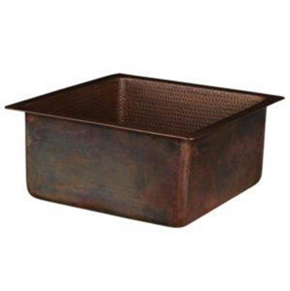 16'' Square Hammered Copper Bar/Prep Sink with 3.5'' Drain Opening