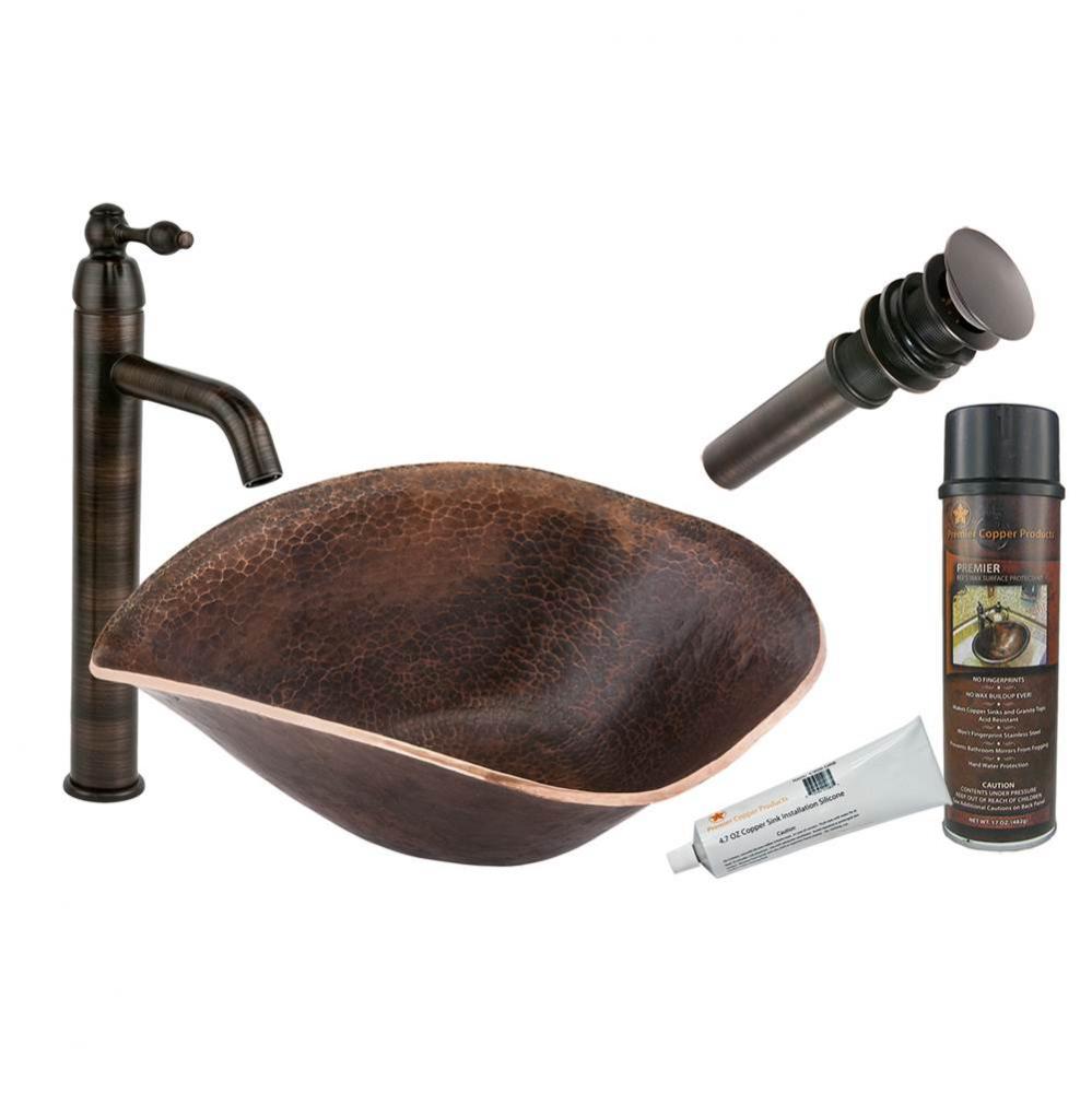 Free Form Hand Forged Old World Copper Vessel Sink with ORB Single Handle Vessel Faucet, Matching