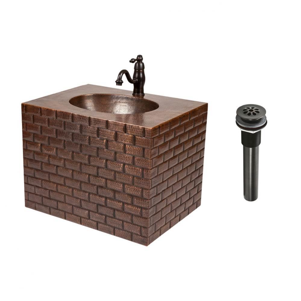 24'' Hand Hammered Copper Wall Mount Vanity with Tuscan Design and Faucet