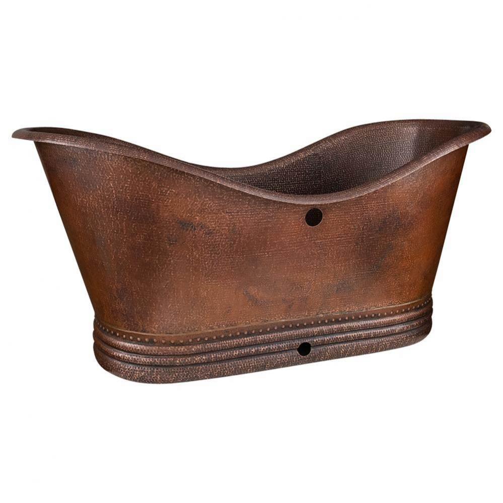 67'' Hammered Copper Double Slipper Bathtub with Overflow Holes