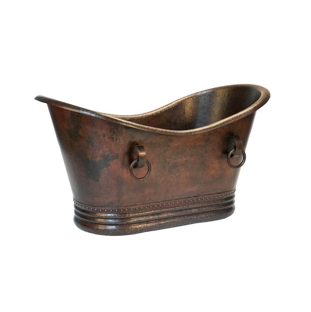 60'' Hammered Copper Double Slipper Bathtub With Rings