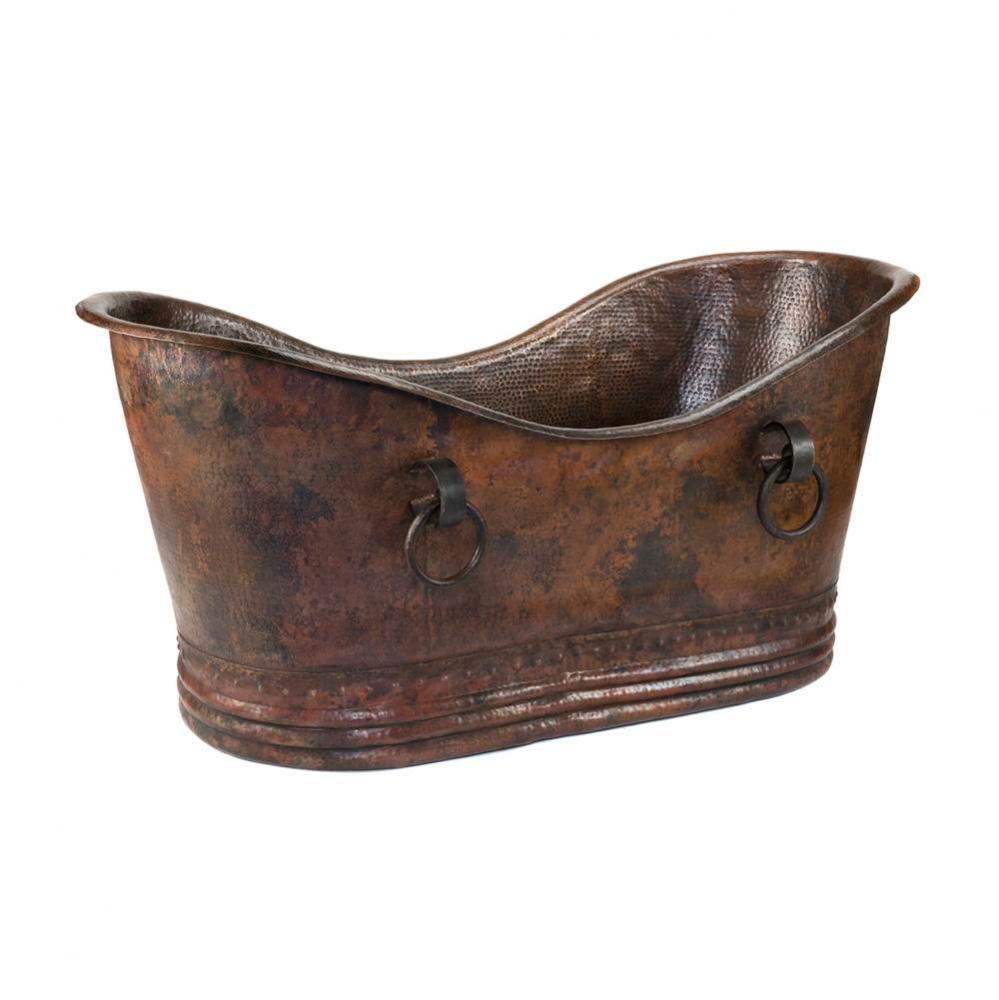 67'' Hammered Copper Double Slipper Bathtub With Rings