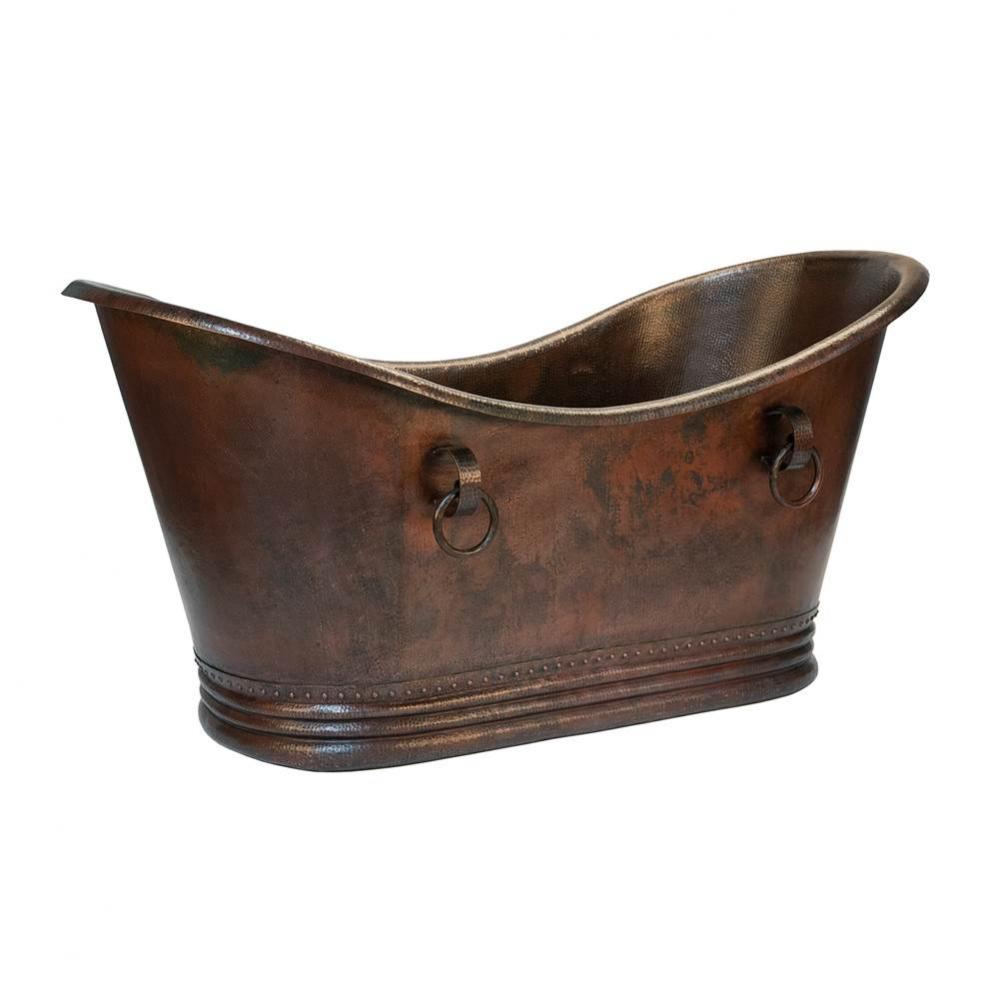 72'' Hammered Copper Double Slipper Bathtub With Rings