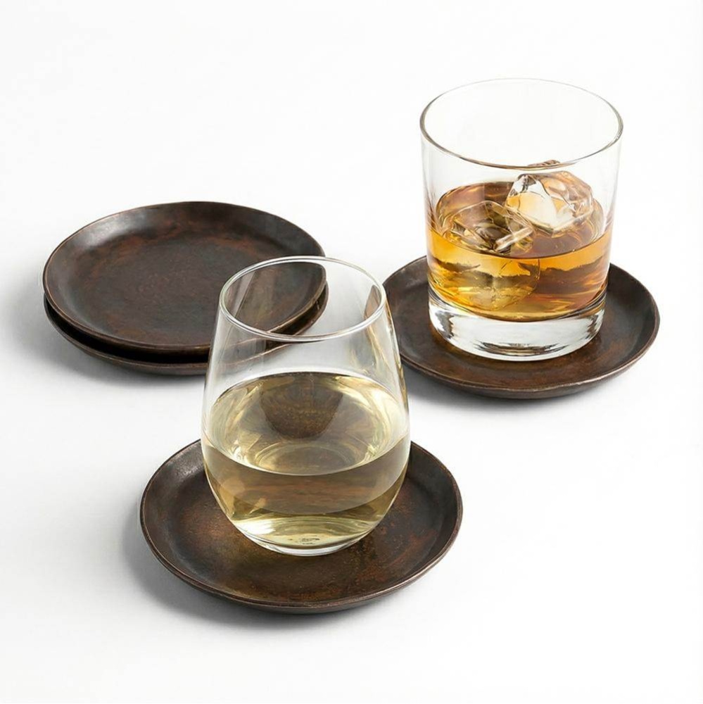 4.5'' Round Smooth Copper Coasters (Set of 4)