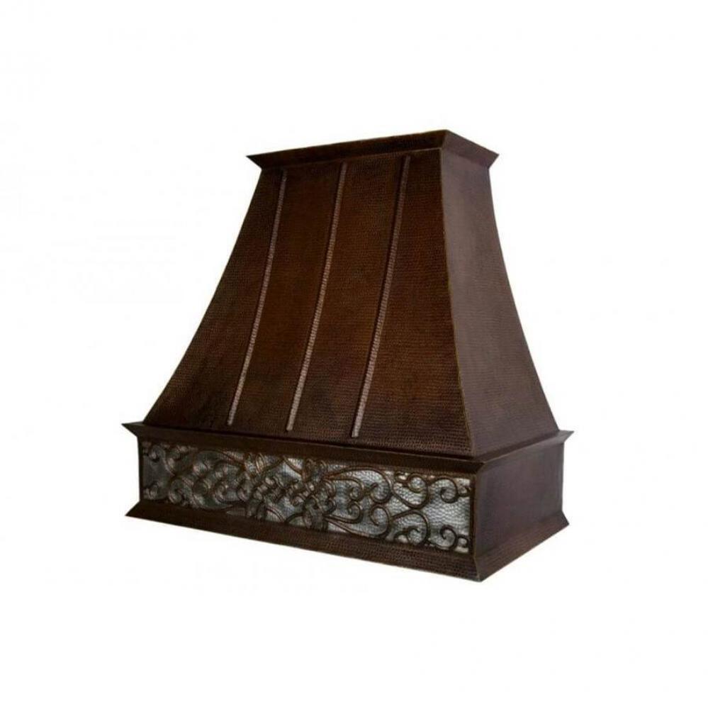 38 Inch 735 CFM Hand Hammered Copper Wall Mounted Euro Range Hood with Nickel Background Scroll De