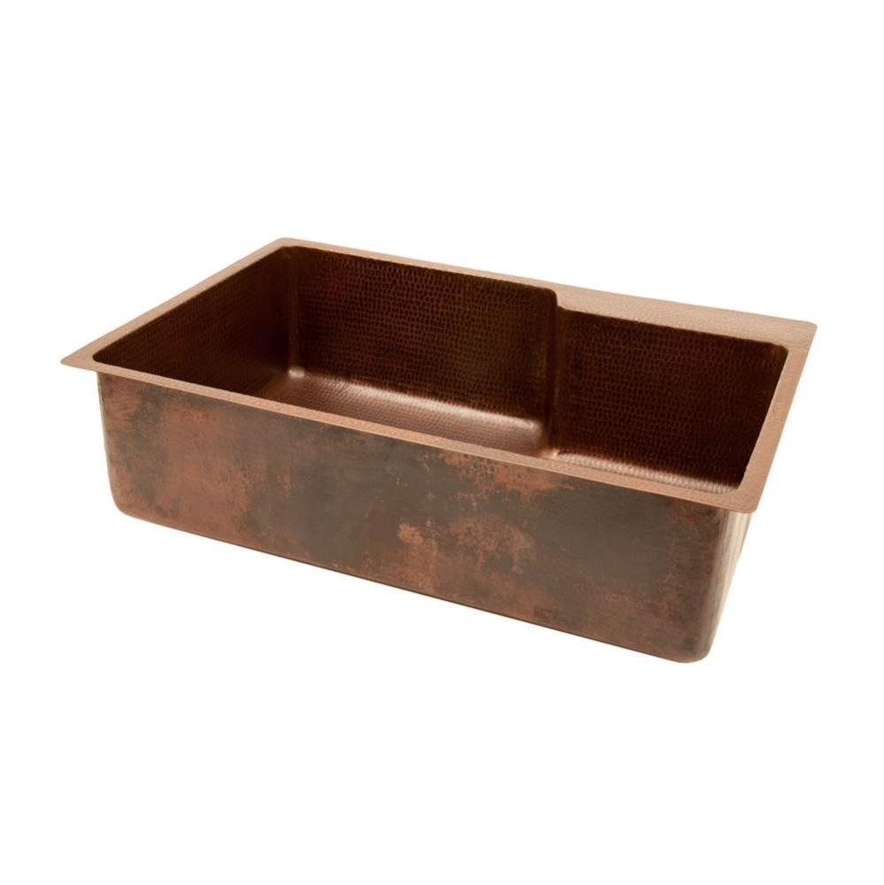33'' Hammered Copper Kitchen Single Basin Sink w/ Space For Faucet