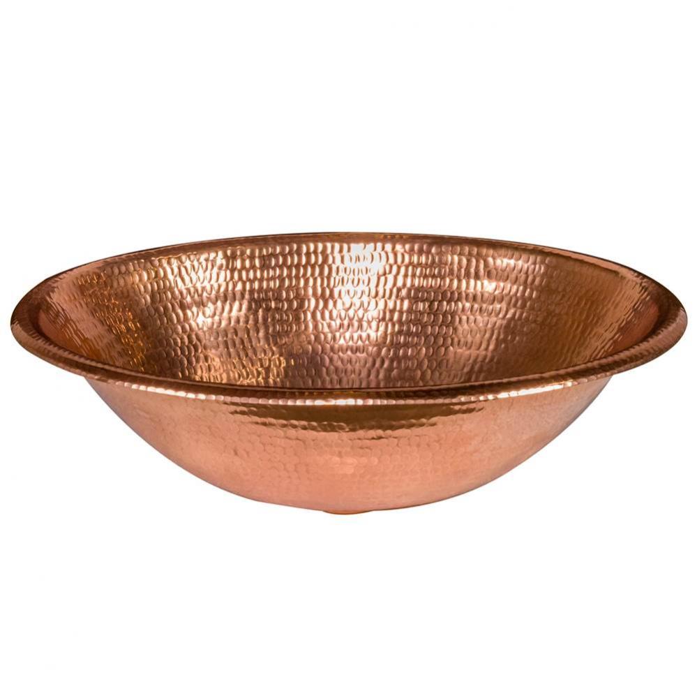 17'' Oval Self Rimming Hammered Copper Bathroom Sink in Polished Copper