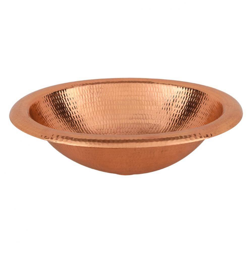 18'' Wide Rim Oval Self Rimming Hammered Copper Bathroom Sink in Polished Copper